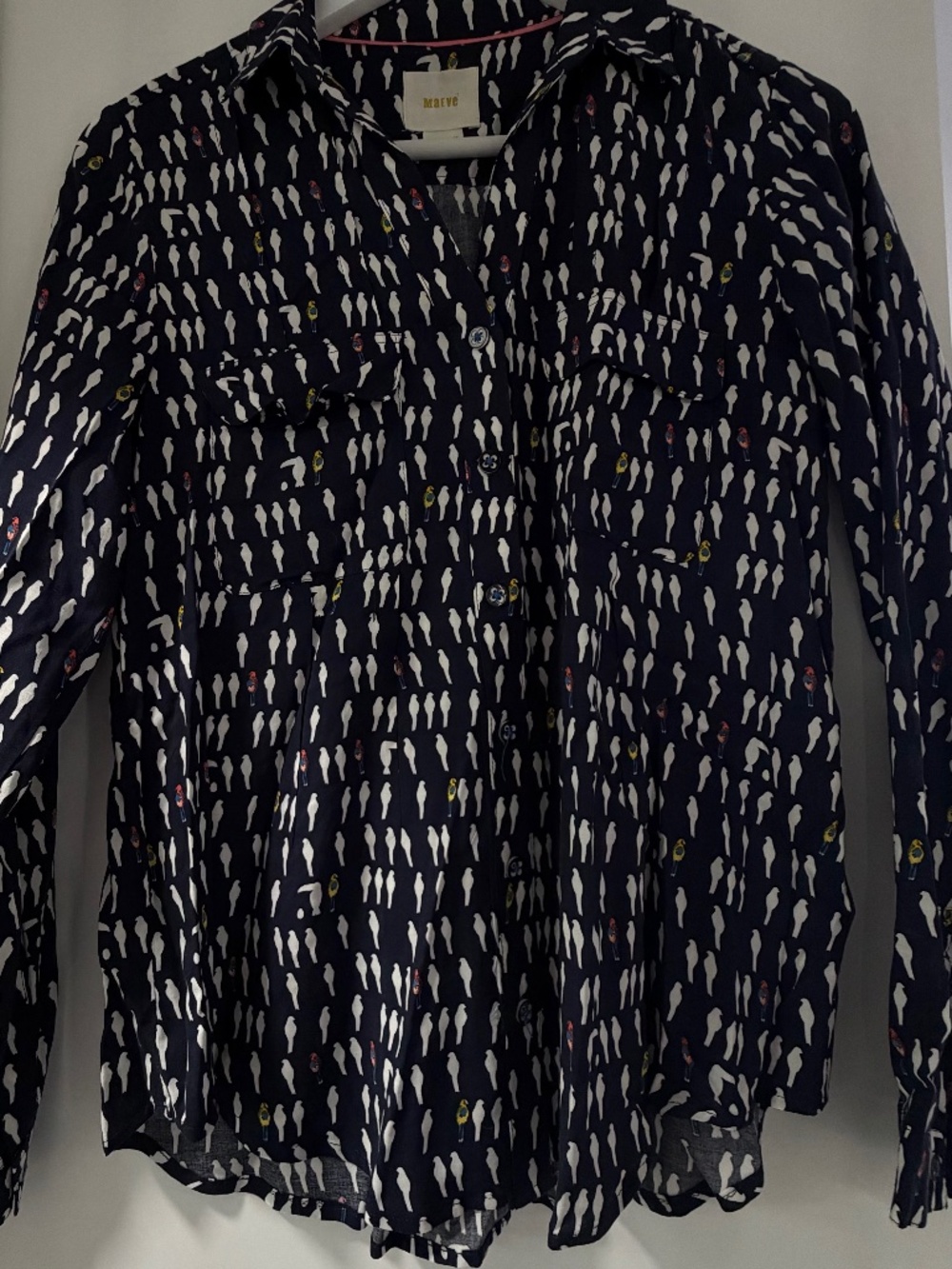 Women's Blouse - Bird Print - Long Sleeve